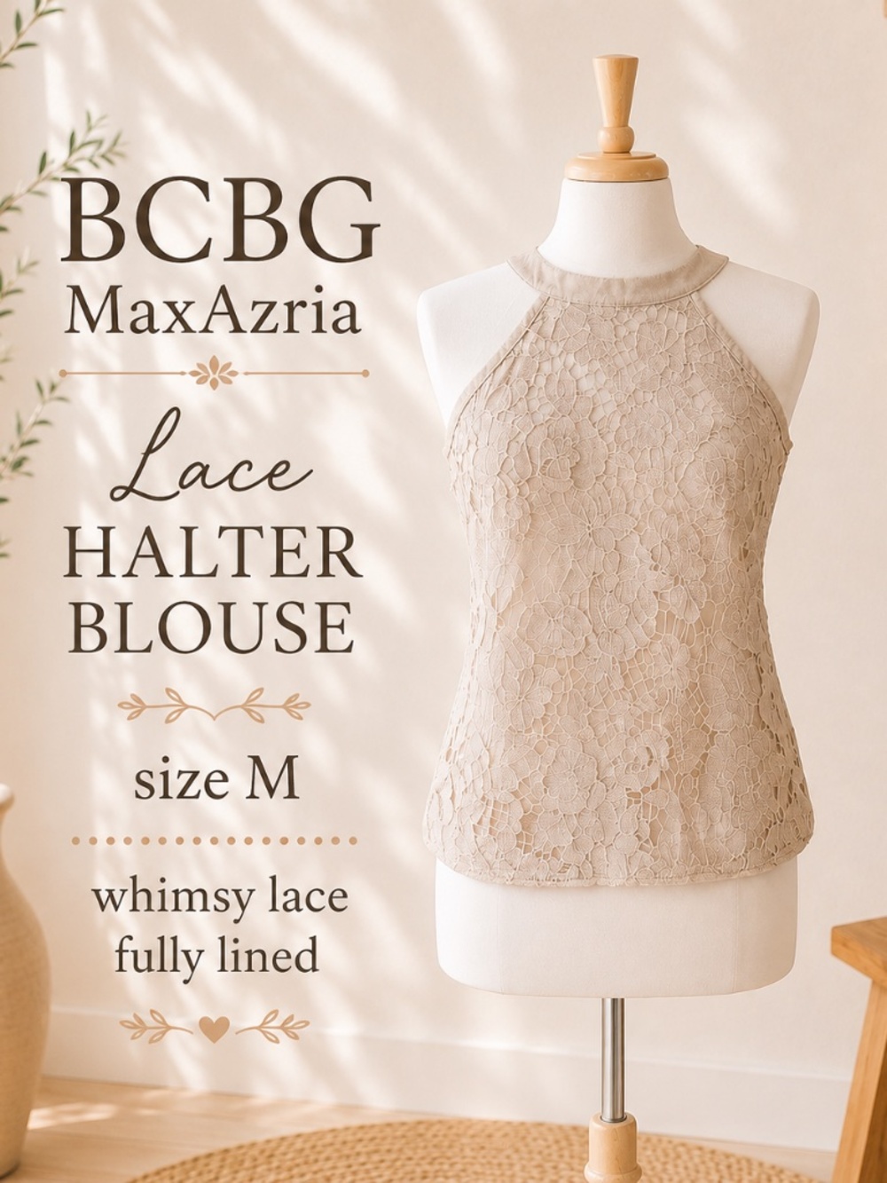 NWOT BCBGMAXAZRIA Lace Halter Blouse Size M